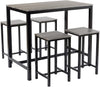 Home Source Kitchen Dining Breakfast Bar Set, Wooden Table Top, Black Metal