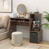 Compact Home Office Desk with Open Shelf & Fabric Storage Drawer-Rustic Brown