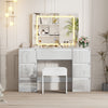 White Dressing Table with LED Lights Mirror Stool Drawers Vanity Makeup Desk Set