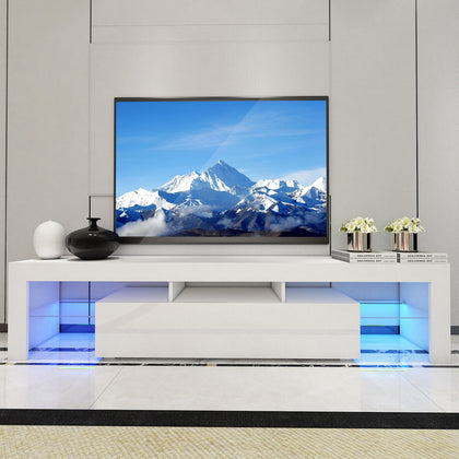 Large 200CM LED TV Stand Cabinet Unit Modern High Gloss Door LED Light White