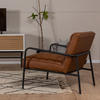 Vintage Faux Tan Leather Armchair Accent Chair Soft Seat Industrial Metal Frame