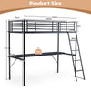 High Sleeper Bunk Bed Loft Cabin Bed Metal Frame Desk Kids Single With LED Black