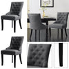 2x Dining Chairs Linen Fabric Studded Chairs Upholstered Accent Wooden Legs