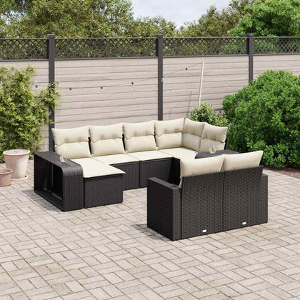 ARKEM 10 Piece Garden Sofa Set with Cushions Black Poly Rattan,Garden D8K1