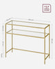 Gold Console Table with Tempered Glass Top for Living Room, Entryway, and Hallwa