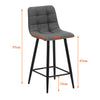 2 x Grey Brown Faux Leather PU Sauqre Bar Stools Pub Chair Stool Padded Seats