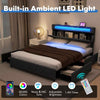 King Size Bed Frame w/ Led Lights & Charging Station-Grey