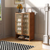 Double Rattan Doors Bamboo Shoe Cabinet Storage Cupboard Footwear Stand Rack