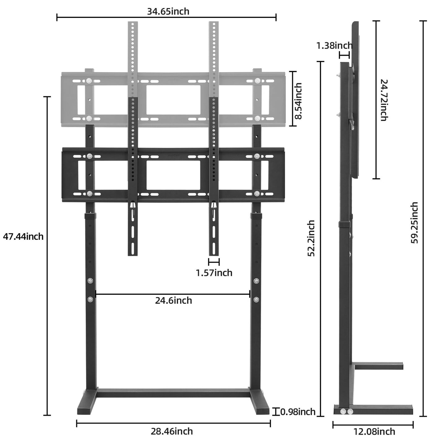 117/132cm Tall Floor TV Stand with Bracket Mount 32-100 Inch Height Adjustable