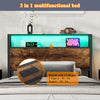 Single Metal Bed Frame with LED, Charging Station, Storage Headboard and Drawer