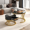 Set of 2 MDF Round Nesting Coffee Table Side Table with 1 Drawer, Black