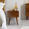 Solid Mango Wood Bedside Table – Mid-Century Style, 2 Drawer, Chestnut