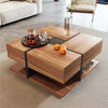 Square Coffee Table with 4 Hidden Drawers Wooden Living Room Furniture