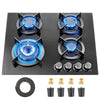 4 Burners Gas Hob 60cm Black Tempered Glass Kitchen Built in Gas Cooktop NG/LPG