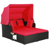 Outdoor Hand-Woven PE Wicker Daybed Sun Lounger Patio Loveseat Sofa Set w/Canopy