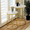 2Pcs Marble Side Table Nesting Coffee Tables Corner Cabin Bedroom White & Gold
