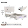 Double Bed Upholstered Storage Bed Frame With LED Light, 4 Drawers and Headboard