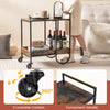Industrial Bar Trolley Cart Rolling Buffet Serving Cart W/ Metal Wire Wine Rack