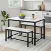 Dining Table Set 3 Piece Table Benches Space Saving Kitchen White Marble Home