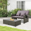 2-in-1 Garden Rattan Sofa Table Set Patio Wicker Daybed w/Adjustable Backrest
