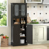 Tall Bathroom Black Storage Cabinet Tempered Glass Door Pantry Cabinet