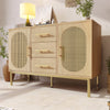 Sideboard Cabinet Rattan Chest of Drawers with 2 Doors and 3 Drawers for Bedroom