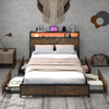 Double Size Bed Frame Metal Platform Bed w/4 Storage Drawers & Storage Headboard