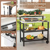Outdoor Grill Cart Pizza Oven Stand with Flip-up Table & Trash Bag Holder