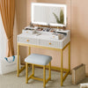 Mondeer LED Dressing Table Stool Smart Vanity Makeup Desk w/ 4 Drawers 3 Shelves