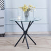 4pcs Grey PU Leather Dining Chairs & Round Clear Glass Dining Table Black Legs