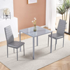 Small Space Dining Set 3Pcs Square Gray Glass Dining Table+ 2 Dining Chairs Set