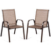 Outdoor Garden Dining Chair Set of 2 High Back Camping Chairs W/Armrest Brown