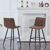 2 x Brown Grey Stripe Faux Leather PU Sauqre Bar Stools Pub Chair Padded Seats