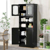 148cm Tall Bathroom Cabinet Freestanding Storage Cabinet with Glass Doors Black
