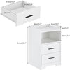 White Gloss Bedside Table with LED Light, 2 Storage Drawers & Charging Station