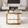 Coffee Table Square Nest of Tables Side Table with Drawers Storage & Glass Top