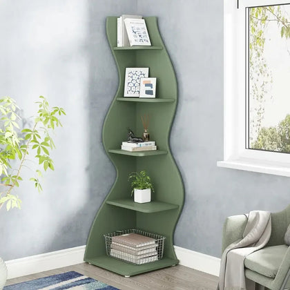5-Tier Corner Shelf – Space-Saving Rustic Bookcase for Living Room & Office