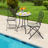 3 Piece Patio Bistro Set Mosaic Metal Dining Set Garden Table and Folding Chairs