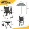 6PCS Garden Furniture Set Patio Coffee Table Folding Chairs Set W/Grey Parasol