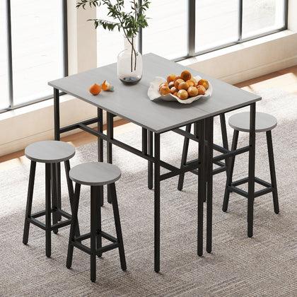 6-Piece Industrial Bar Table Set, 2 Breakfast Tables with 4 Stools Grey