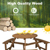 6-person Round Wooden Picnic Table Outdoor Dining Table Bench with Umbrella Hole