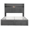 Double Bed Frame with 2 Storage Drawers, Charging and Lighting Headboard Grey