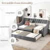 Linen Upholstered Daybed Single Size Trundle Bed Wood Sofa Bed Frame w/Trundle