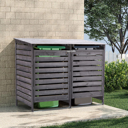 Large Outdoor Wheelie Bin Storage Double Shed Wooden Dustbin Rubbish Screen Grey