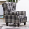 Linen Tartan Chair Armchair Accent Sofa Wing Back Padded Seat Wood Legs w Pillow