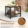Outdoor Side Table 2-Tier Patio Metal End Table w/4CM Umbrella Hole-Natural