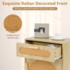Rattan Nightstand Boho Bedside Table with Storage Drawer