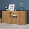 Sideboard White LED Light Storage Cabinet Glass Shelf Three Door Display Modern