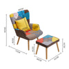 Patchwork Armchair with Footstool Linen Fabric Lounge Sofa Chair Fireside Seat