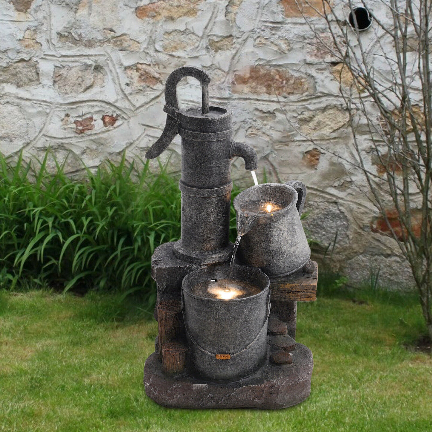 Garden Water Feature Fountain LED Lights Indoor Outdoor Statue Electric Powered